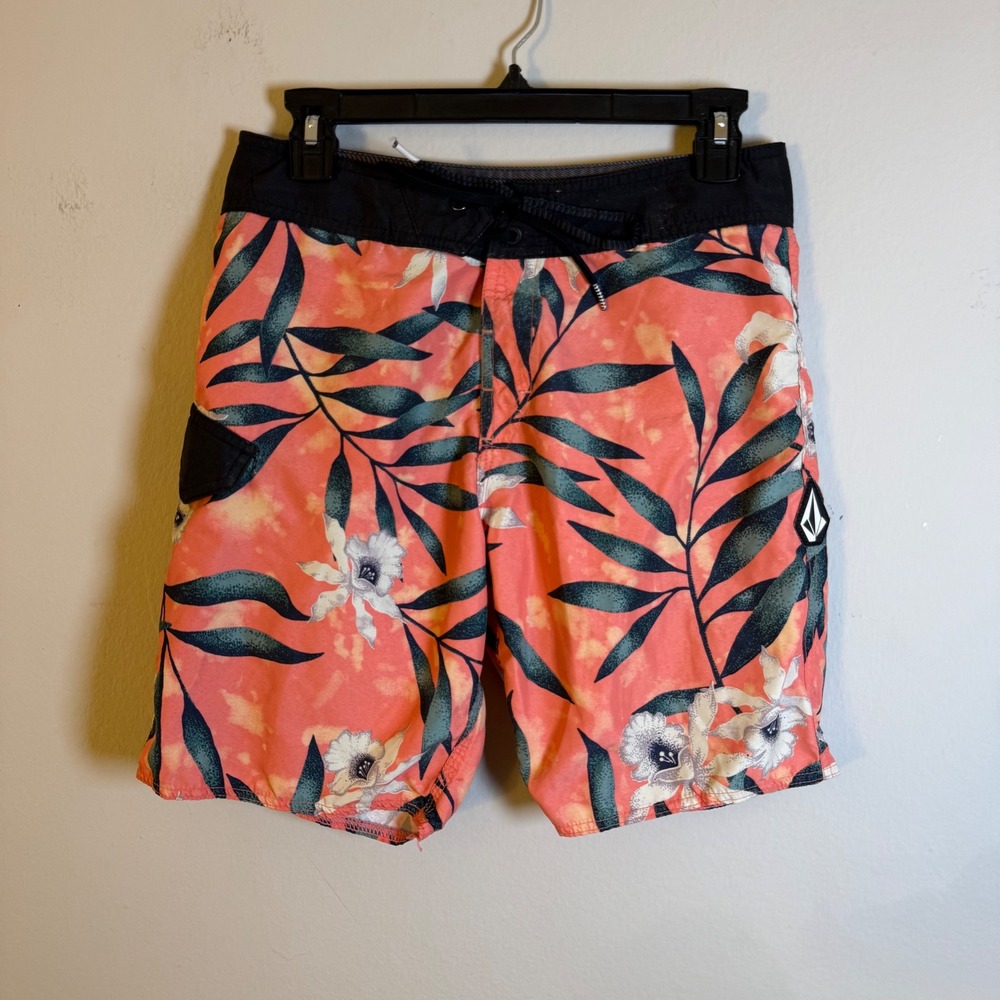 Volcom Mod-Tech Mens 29 Board Shorts‎ Coral Tropical Floral Swim Trunks Surf